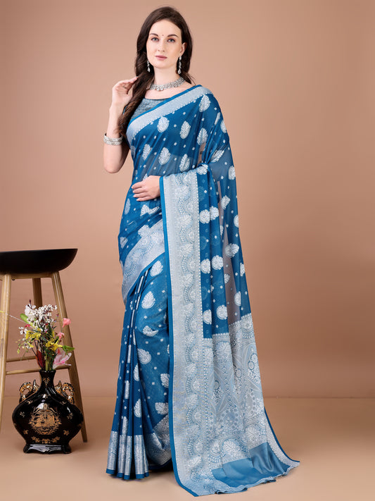 Leelavati Woven, Self Design Kanjivaram Pure Silk, Jacquard Saree (Light Blue)