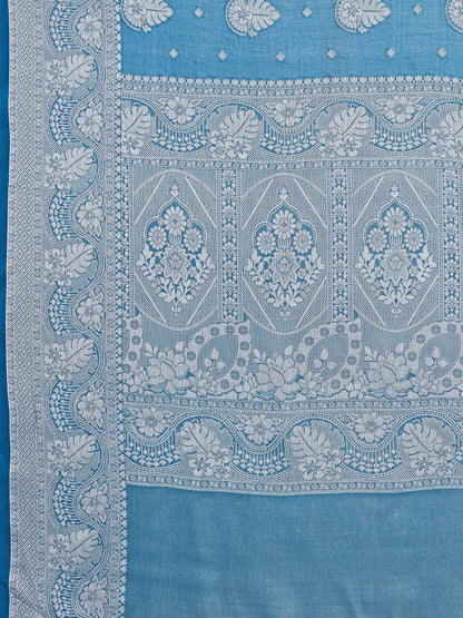 Leelavati Woven, Self Design Kanjivaram Pure Silk, Jacquard Saree (Light Blue)