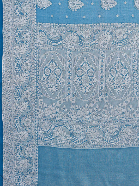 Leelavati Woven, Self Design Kanjivaram Pure Silk, Jacquard Saree (Light Blue)