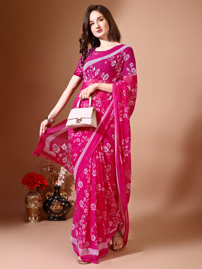 Leelavati Printed Daily Wear Chiffon Saree (Pink)