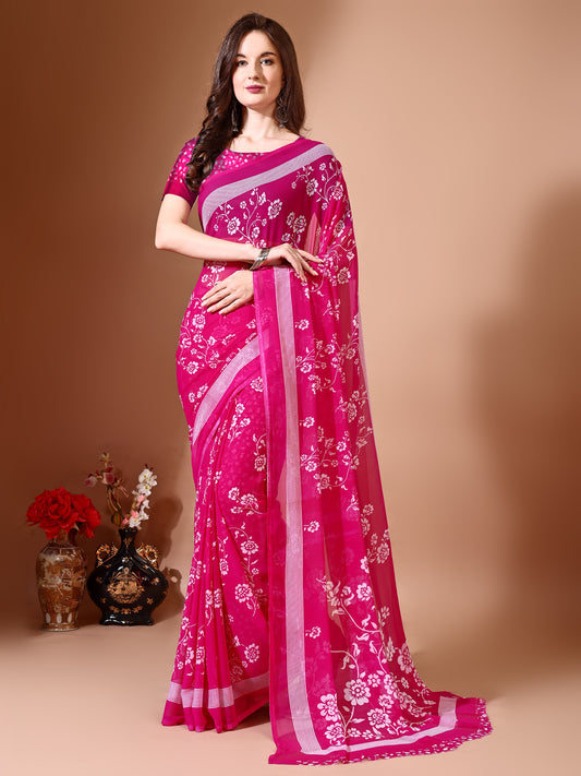 Leelavati Printed Daily Wear Chiffon Saree (Pink)