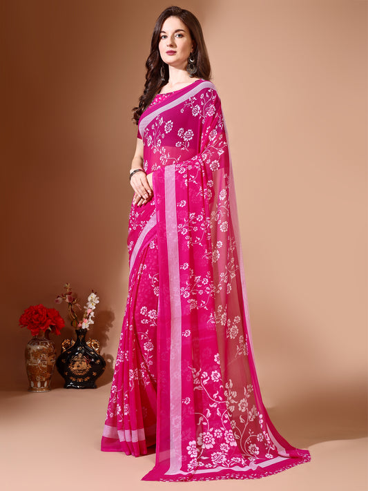 Leelavati Printed Daily Wear Chiffon Saree (Pink)