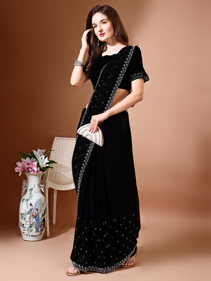 Leelavati Embellished Bollywood Chiffon Saree (Black)