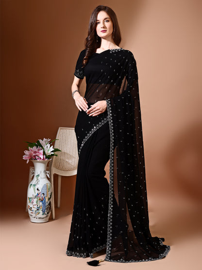 Leelavati Embellished Bollywood Chiffon Saree (Black)