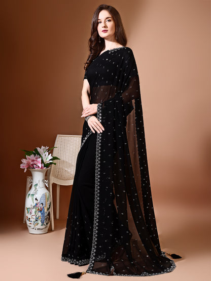 Leelavati Embellished Bollywood Chiffon Saree (Black)