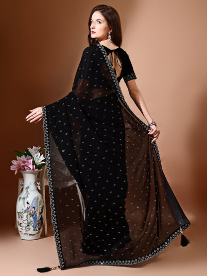 Leelavati Embellished Bollywood Chiffon Saree (Black)