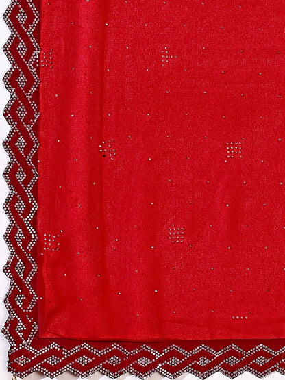 Leelavati Embellished Bollywood Chiffon Saree (Red)