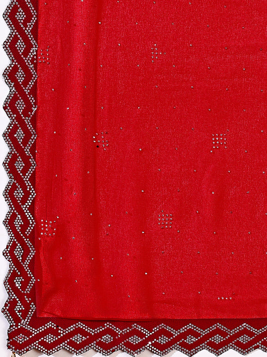 Leelavati Embellished Bollywood Chiffon Saree (Red)