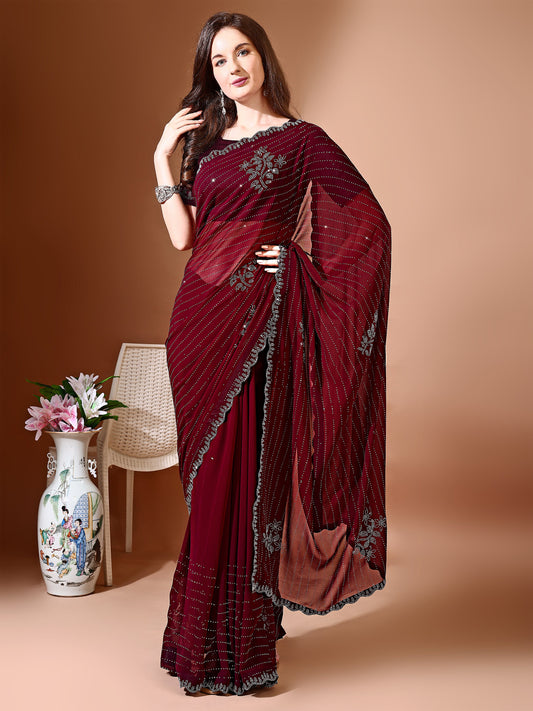 Leelavati Embellished Bollywood Chiffon Saree (Maroon)