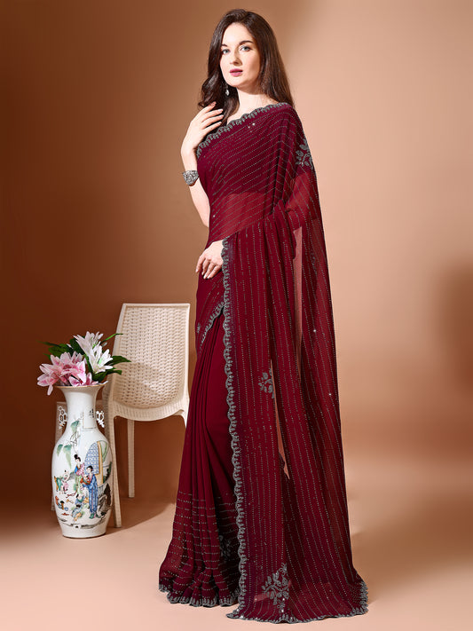 Leelavati Embellished Bollywood Chiffon Saree (Maroon)