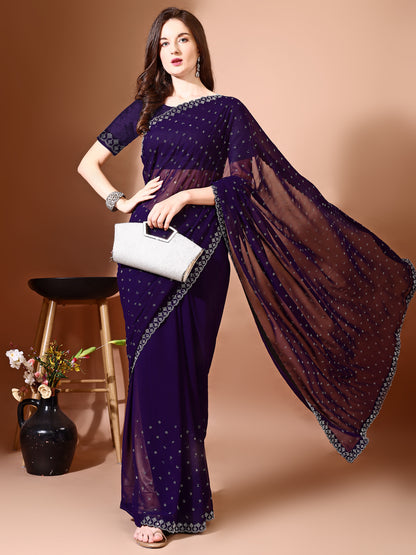 Leelavati Embellished Bollywood Chiffon Saree (Purple)