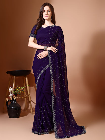 Leelavati Embellished Bollywood Chiffon Saree (Purple)