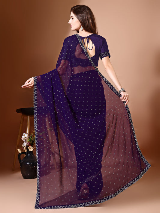 Leelavati Embellished Bollywood Chiffon Saree (Purple)