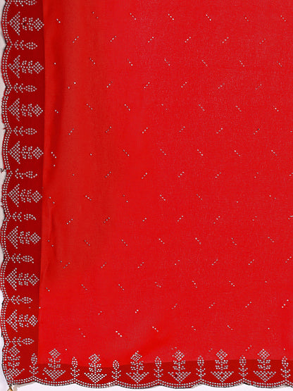 Leelavati Embellished Bollywood Chiffon Saree (Red)