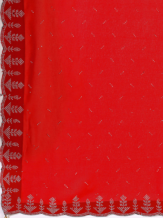 Leelavati Embellished Bollywood Chiffon Saree (Red)