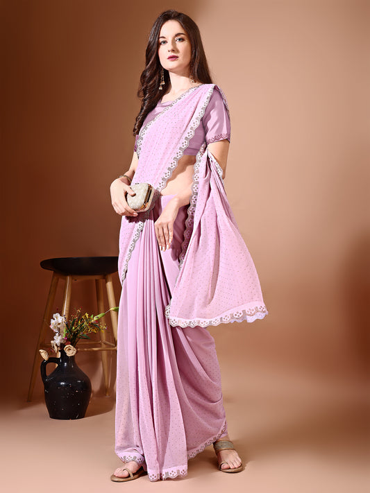 Leelavati Embellished Bollywood Chiffon Saree (Pink)