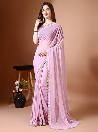 Leelavati Embellished Bollywood Chiffon Saree (Pink)