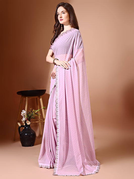 Leelavati Embellished Bollywood Chiffon Saree (Pink)
