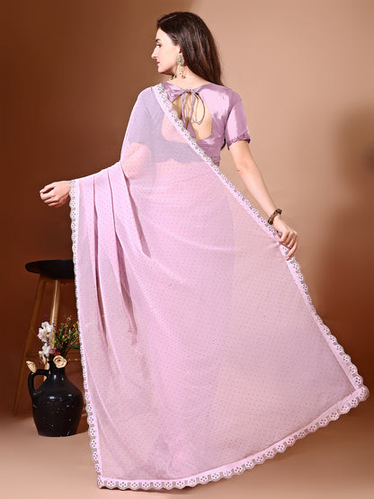 Leelavati Embellished Bollywood Chiffon Saree (Pink)