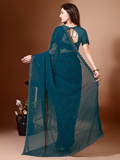 Leelavati Embellished Bollywood Chiffon Saree (Blue)