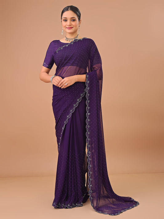 Leelavati Embellished Bollywood Chiffon Saree (Purple)