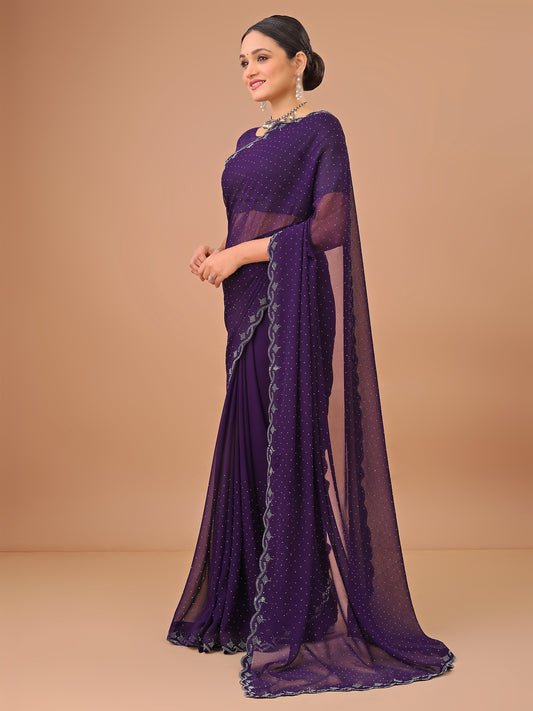 Leelavati Embellished Bollywood Chiffon Saree (Purple)