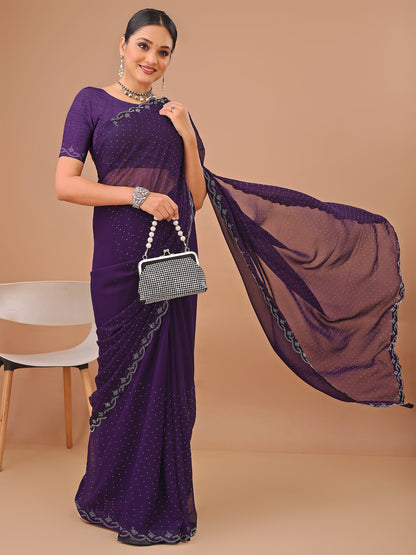 Leelavati Embellished Bollywood Chiffon Saree (Purple)