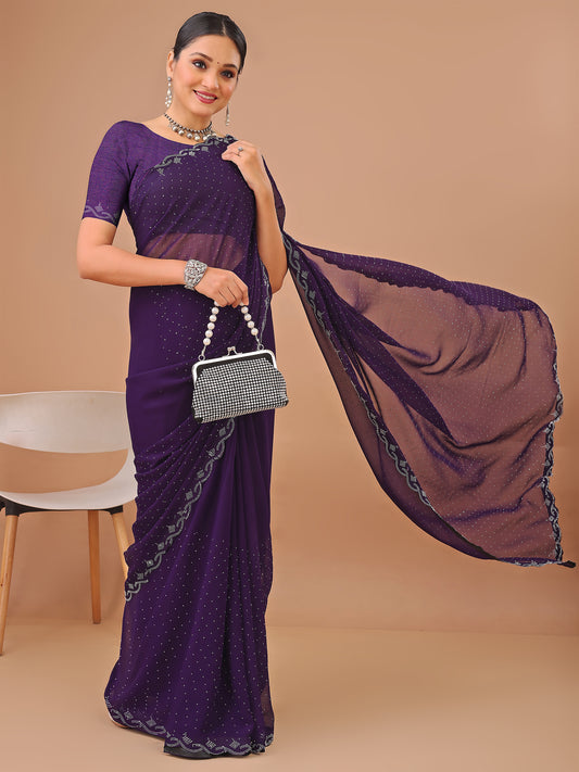 Leelavati Embellished Bollywood Chiffon Saree (Purple)