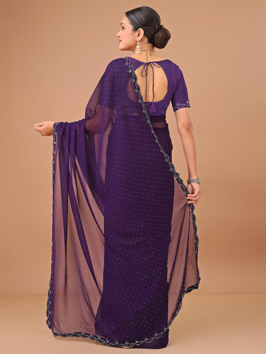 Leelavati Embellished Bollywood Chiffon Saree (Purple)