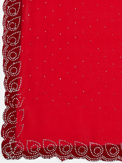 Leelavati Embellished Bollywood Chiffon Saree (Red)
