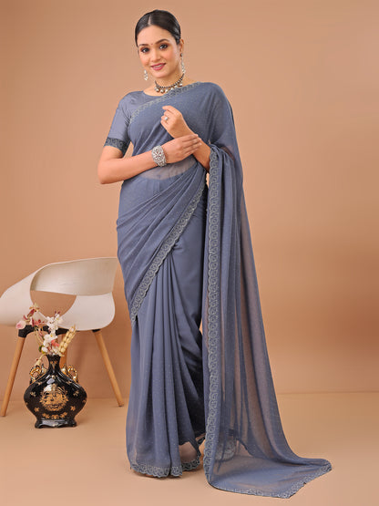 Leelavati Embellished Bollywood Chiffon Saree (Grey)