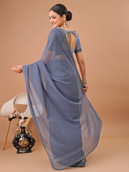 Leelavati Embellished Bollywood Chiffon Saree (Grey)