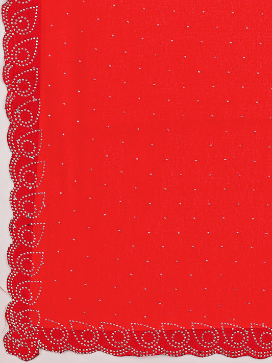 Leelavati Embellished Bollywood Chiffon Saree (Red)