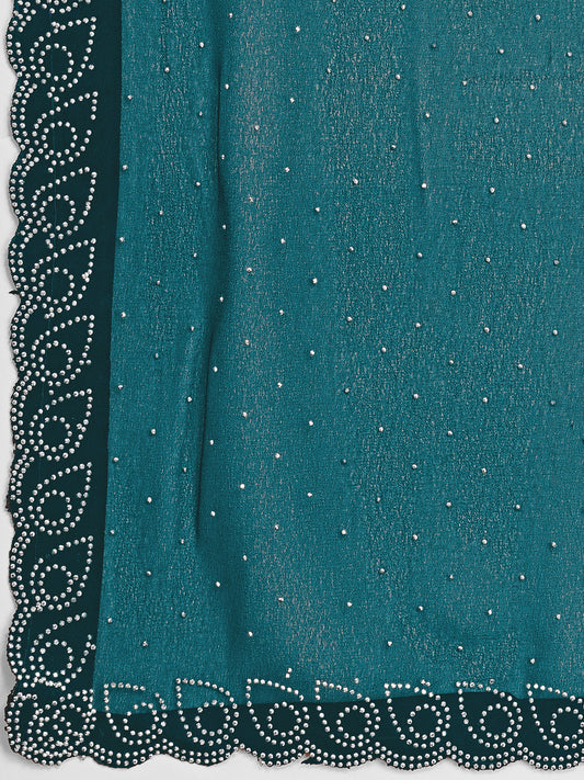Leelavati Embellished Bollywood Chiffon Saree (Light Blue)