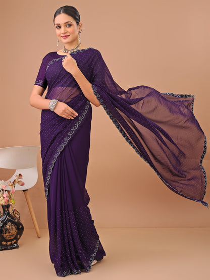 Leelavati Embellished Bollywood Chiffon Saree (Purple)