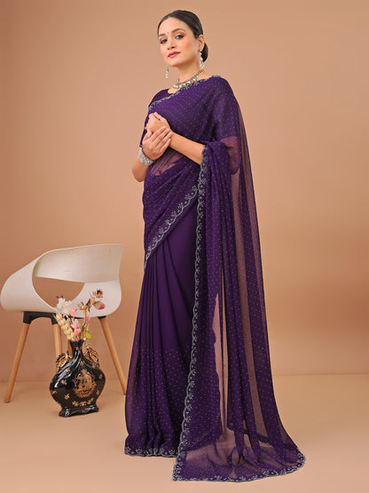 Leelavati Embellished Bollywood Chiffon Saree (Purple)