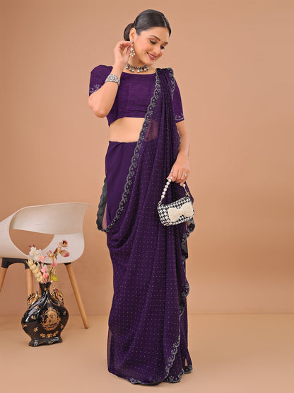 Leelavati Embellished Bollywood Chiffon Saree (Purple)