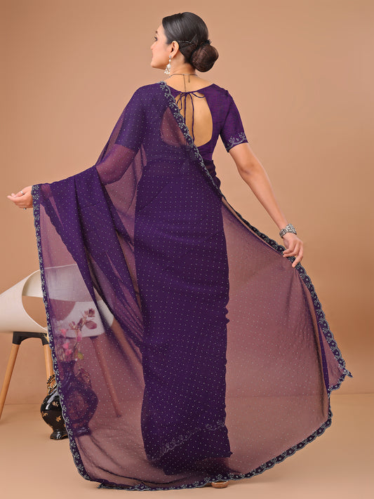 Leelavati Embellished Bollywood Chiffon Saree (Purple)