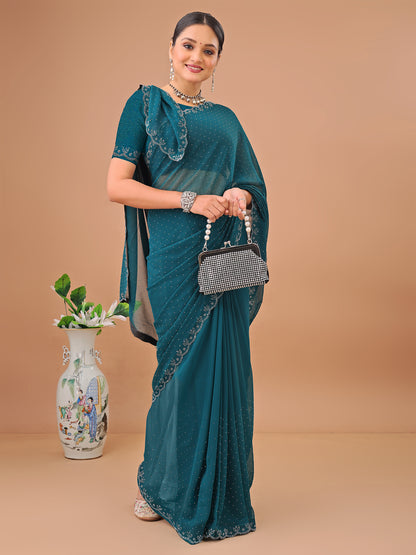 Leelavati Embellished Bollywood Chiffon Saree (Light Blue)