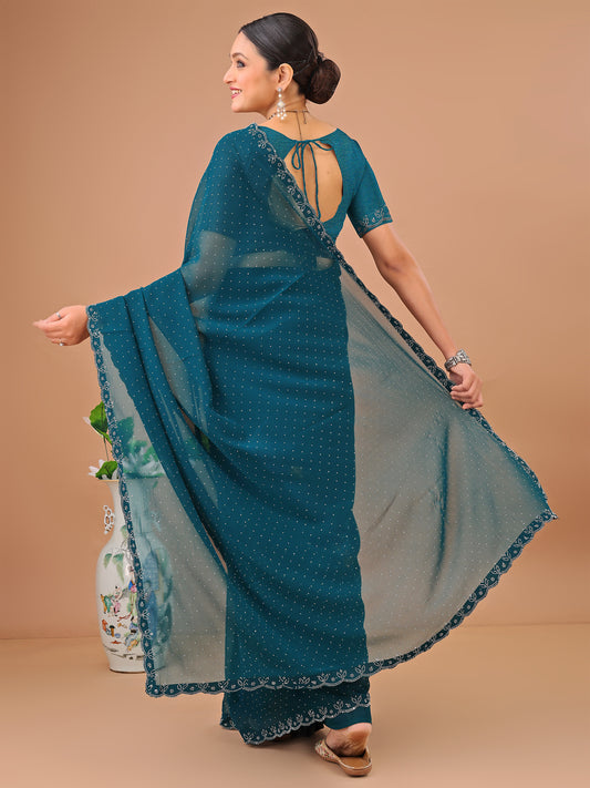 Leelavati Embellished Bollywood Chiffon Saree (Light Blue)