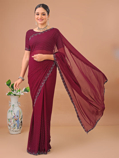 Leelavati Embellished Bollywood Chiffon Saree (Maroon)