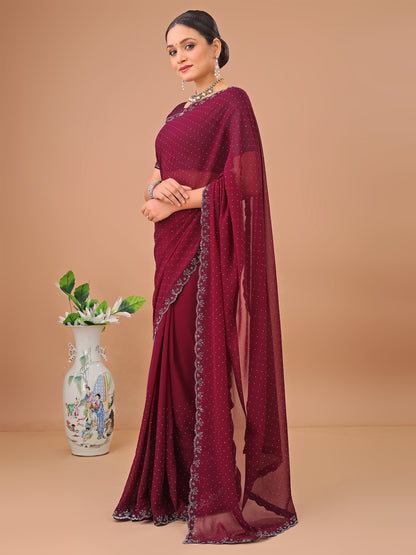 Leelavati Embellished Bollywood Chiffon Saree (Maroon)