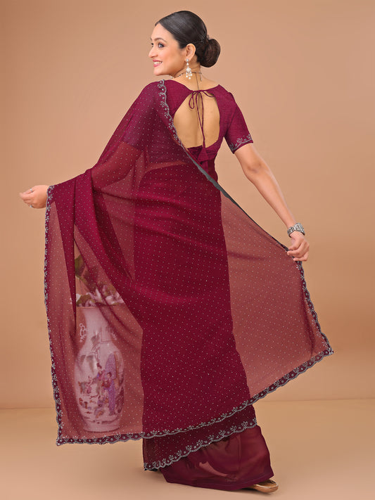 Leelavati Embellished Bollywood Chiffon Saree (Maroon)