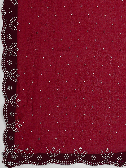 Leelavati Embellished Bollywood Chiffon Saree (Maroon)