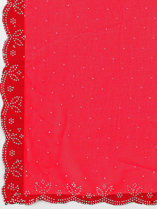 Leelavati Embellished Bollywood Chiffon Saree (Red)