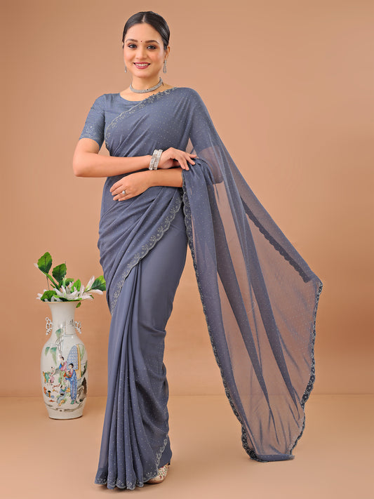 Leelavati Embellished Bollywood Chiffon Saree (Grey)