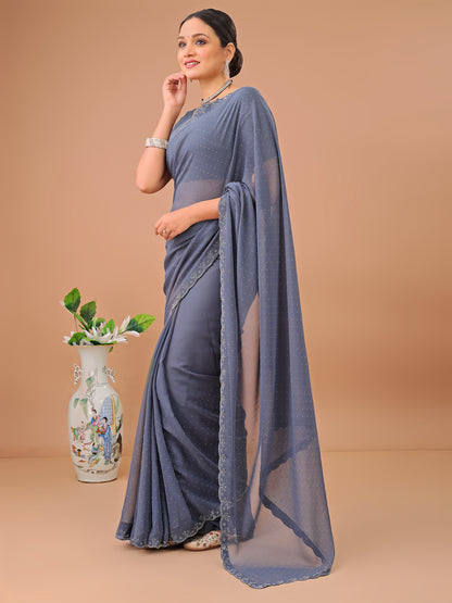 Leelavati Embellished Bollywood Chiffon Saree (Grey)