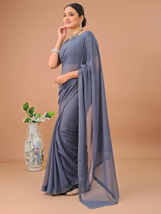 Leelavati Embellished Bollywood Chiffon Saree (Grey)