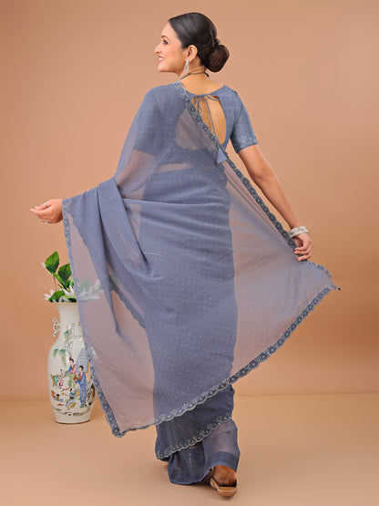 Leelavati Embellished Bollywood Chiffon Saree (Grey)