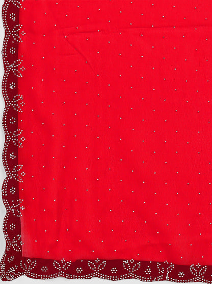 Leelavati Embellished Bollywood Chiffon Saree (Red)